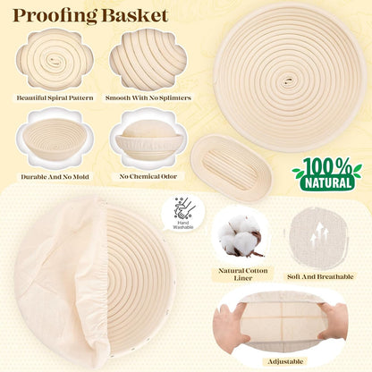 Sourdough Starter Kit with Bread Proofing Baskets, Jars, Baking Essentials | 9 in round & 10 in Oval Baskets Set, Sourdough Bread Baking Supplies, Sour Dough Beginner Kit Gifts for Bakers Women Wife Mom5