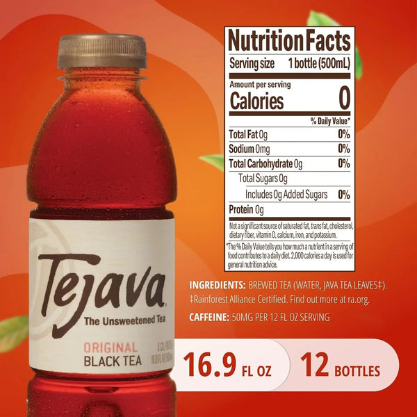 Original Unsweetened Black Iced Tea, 16.9 Fl Oz, Pack of 12 | Bpa-Free 30% Rpet Bottles, Java Black Tea Leaves, No Sugar, No Sweeteners, 33 Mg Caffeine per 8 Oz2