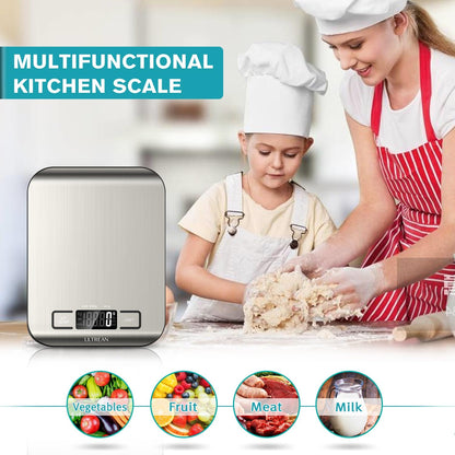 Food Scale, Digital Kitchen Scale with LCD Display, Weight Grams and Ounces for Baking Cooking and Meal Prep, 6 Units with Tare Function, 304 Stainless Steel, 11Lb (Batteries Included)6