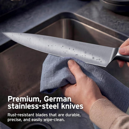 Ninja® Neverdull® 10-Pc German Steel Knife Set, Stone Gold, NK32010SD1 | Stays Razor-Sharp 10+ Years. Premium German Steel. Removable Sharpener Stores in a Drawer Saving up to 35% More Counter Space7