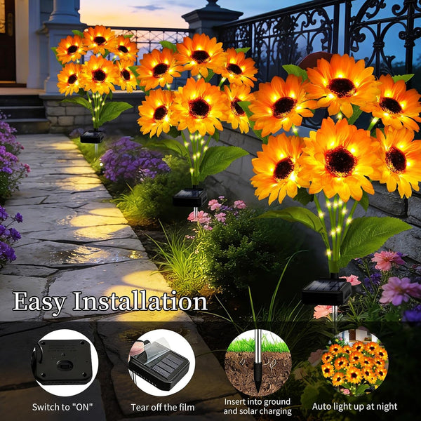 Solar Garden Lights Outdoor, 4 Pack Solar Sunflower Lights with 24 Head 3.5 Inch Flowers, Waterproof Flowers Light Fall Decor Auto On/Off for Garden Yard Patio Backyard, Gifts for Mom Women8