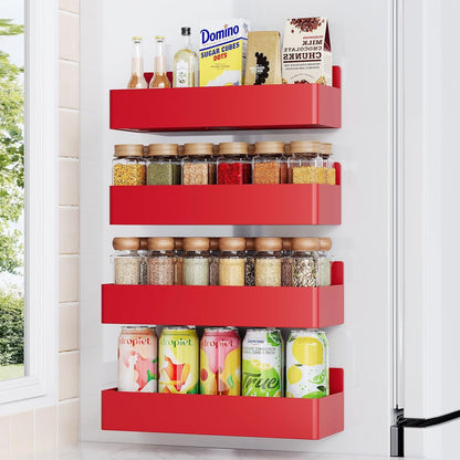Magnetic Spice Rack for Refrigerator, Kitchen Organizer and Storage Shelf, Red (4 Pack)…1