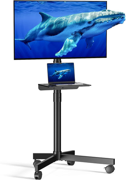 Mobile TV Cart for 23-60 Inch LCD LED OLED Flat Curved Screen Tvs - Height Adjustable Rolling Floor Stand with Shelf and Locking Wheels - up to 88Lbs, Max VESA 400X400Mm, Black1