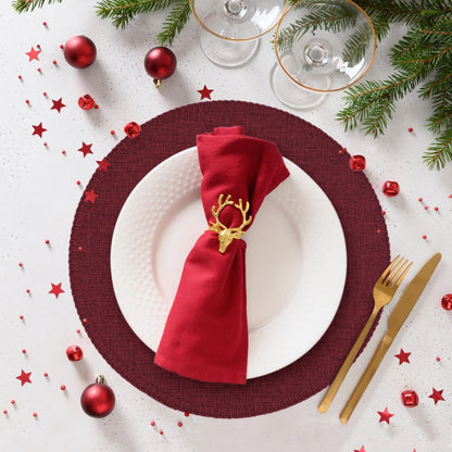 Round Placemats Set of 6, 15 Inch Linen Fabric Table Placemats, Heat Resistant, Wrinkle Free Washable Placemats Kitchen Place Mats Set of 6 for Dining Table Party Table (Wine Red, 6)4