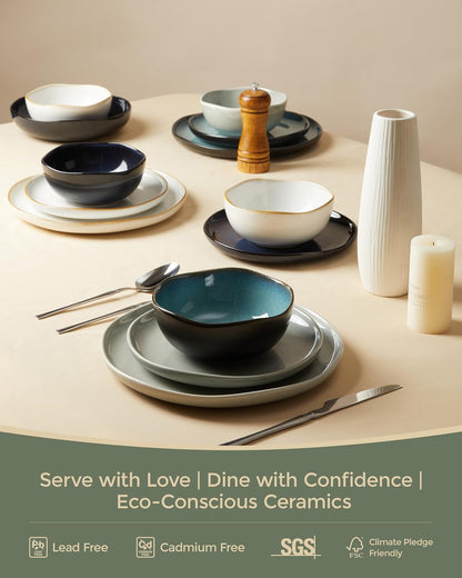 Stoneware Dinnerware Sets for 4, 12Pcs Ceramic Plates and Bowls Sets7