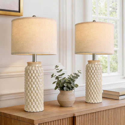 24" Modern Ceramic Bedside Lamp Set of 2 for Bedroom Decor Farmhouse Table Lamp for Living Room Office Dorm Cream1