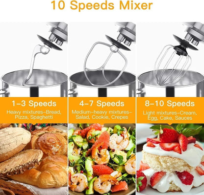 7.5QT Stand Mixer, 10-Speed Tilt-Head Electric Food Mixer with Stainless Steel Bowl, 660W Motor, Dough Hook, Whisk & Beater, Compact Design for Home Baking,Silver5