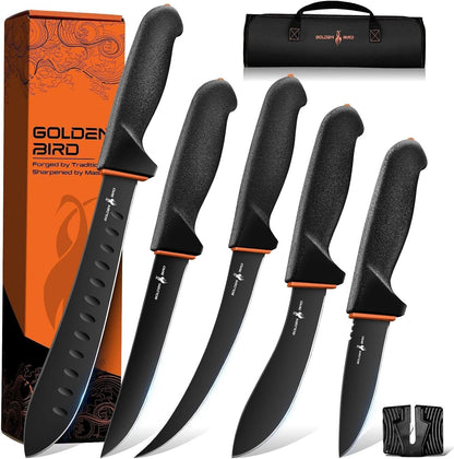 Butcher Knife Set - Non-Slip Skinning Knife Set with Roll Bag | Professional Game Processing Knives Sets - Butcher & Skinning Boning Knives with German Stainless Steel, Gift for Men1