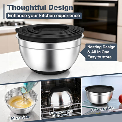 Mixing Bowls, Stainless Steel Salad Bowls with Lids - Black4