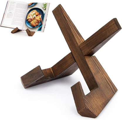 Cookbook Stand for Kitchen, Recipe Book Holder for Kitchen Counter | Wooden Cookbook Holder, Rustic Cook Book Holder Stand - Rustic Brown - 1 Set1