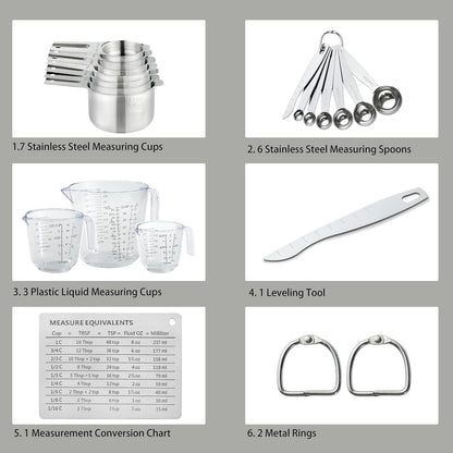 20PCS Measuring Cups and Spoons Set,  Stainless Steel Nesting Kitchen Cooking Baking Measuring Set for Dry and Liquid Ingredients3