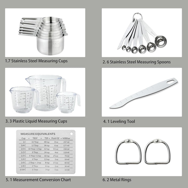 20PCS Measuring Cups and Spoons Set,  Stainless Steel Nesting Kitchen Cooking Baking Measuring Set for Dry and Liquid Ingredients3