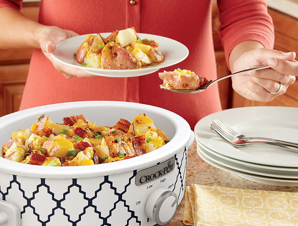 Crock-Pot Small 2.5 Quart Casserole Slow Cooker in White/Blue, Enjoy Eye-Catching Quick Meals, Durable and Compact5