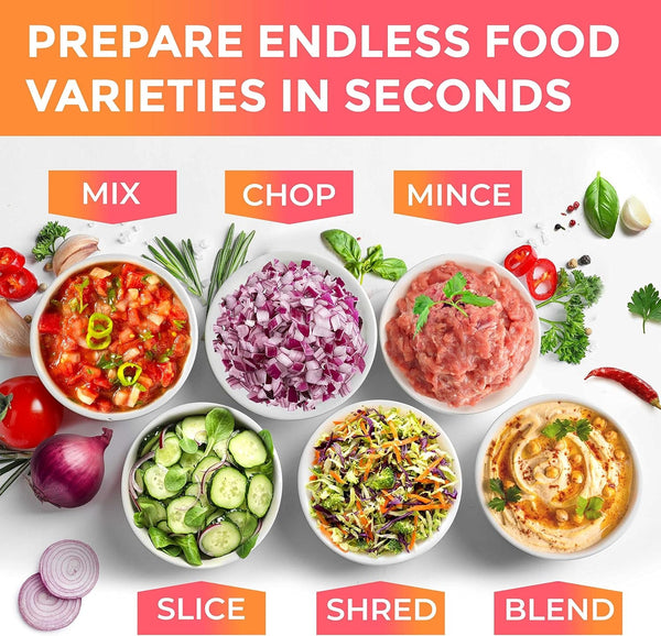 Mueller Ultra Prep Food Processor Chopper for Dicing, Slicing, Shredding, Mincing, and Pureeing, Food Chopper for Vegetables, Meat, Grains, Nuts, 8 Cup, Silver | for Dicing, Slicing, Shredding, Mincing, Pureeing, Food Chopper for Vegetables, Meat, Grains, Nuts, Silver8