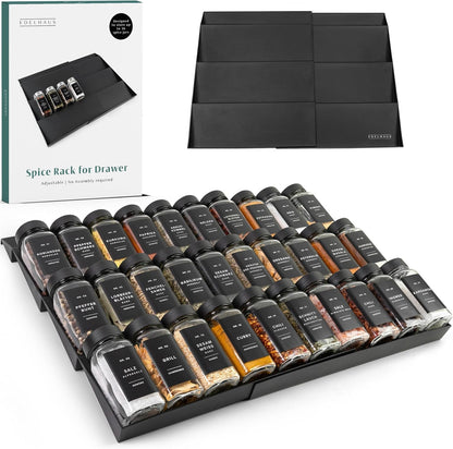 Spice Drawer Organizer, Expandable Spice Rack for Drawer Black1