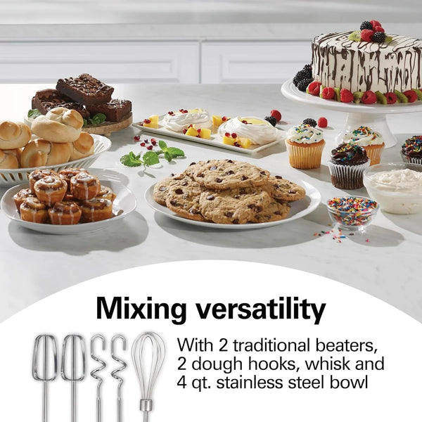 Classic Stand and Hand Mixer, 4 Quarts, 6 Speeds with Quickburst, Bowl Rest, 290 Watts Peak Power, Black and Stainless | 2-In-1 Versatility | Quickburst for Added Power | 290 Watts Peak Power | Built-In Bowl Rest | Black and Stainless Steel3
