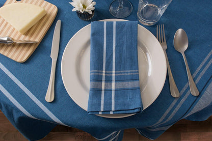 French Stripe Tabletop Collection Farmhouse Style Dining Table Linen Tablecloth, 60X84, Blue Chambray3