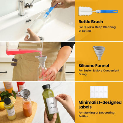 [UPGRADED LID] 8 Pack 18 Oz Glass Juice Bottles with 8 Airtight Lids &2 Straw Hole Lids &2 Straws, Reusable Drinking Jar, Clear Water Bottles for Juicing, Smoothies, Refrigerator & Travel - BPA Free9