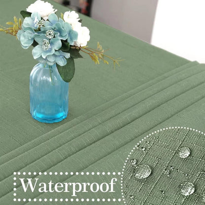 Faux Linen Rectangle Tablecloth - Waterproof and Washable Slubby Textured Weaves Table Cloth, Indoor & Outdoor Table Cover for Kitchen Party and Banquets, Green 58 X 84 Inch4
