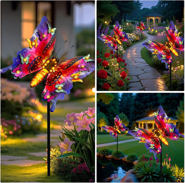 Solar Garden Lights, Outdoor Butterfly Garden Decor Large 41" Metal Decorative Lights, Waterproof Butterfly outside Decoration Patio Yard Porch Birthday Gardening Gifts for Mom Women, Purple4