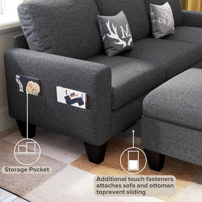 78" Dark Gray L Shaped Sectional Sofa Couch with Storage Ottoman6
