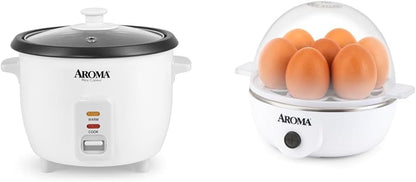 Housewares Rice & Grain Cooker and Egg Cooker Bundle - Cook Rice, Grains, Soup, and Boil Eggs Includes 6-Cup (Cooked) /3-Cup (Uncooked) Rice Cooker and 7-Egg Capacity Egg Steamer1