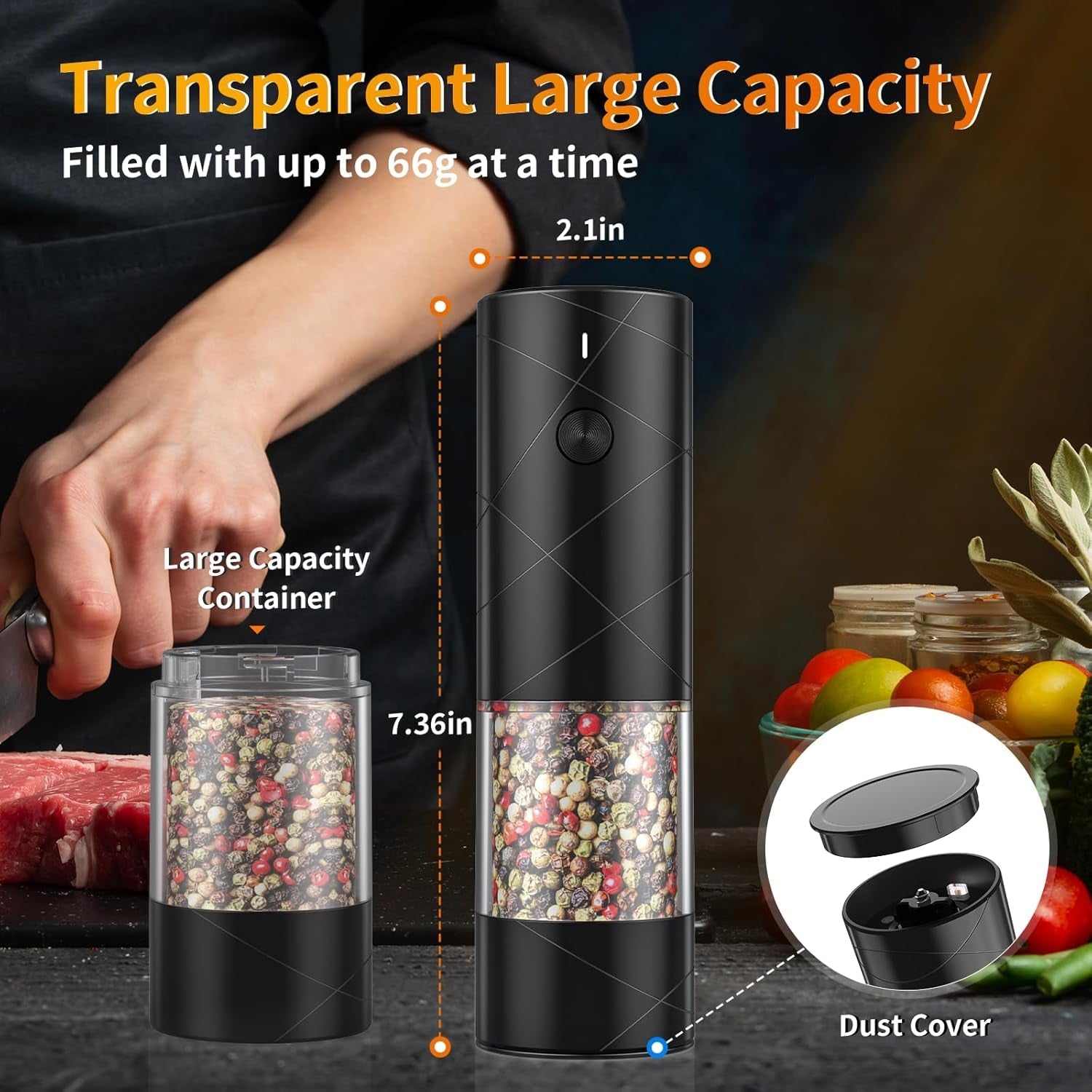 2pack-electric-salt-and-pepper-grinder-set-usb-rechargeable-with-warm-led-light-adjustable-coarseness-large-capacity-automatic-salt-pepper-mill-shakers-for-kitchen-restaurant-outdoor-black