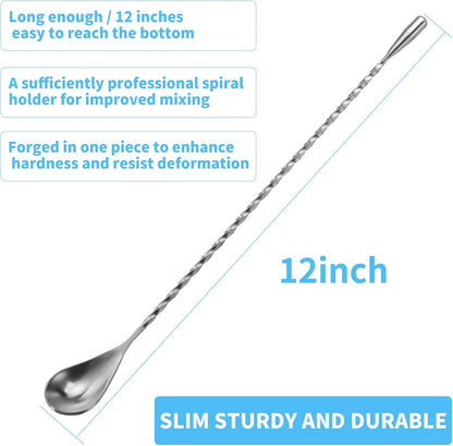 2 Pcs 12 Inch Bar Mixing Spoon Cocktail Spoon Stainless Steel Bar Long Spoon with Spiral Pattern2
