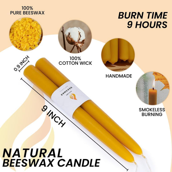 16PCS 9" Natural Beeswax Taper Candles, Dripless Smokeless, Long Lasting2