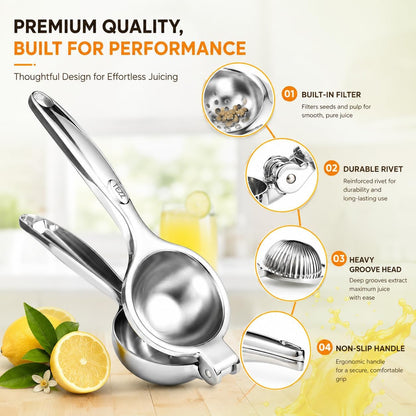 Premium Lemon Squeezer, Large Heavy Duty Handhelp Juicer for Lemon, Metal Hand Press Citrus Juicer, Lime Squeezer Bar Tool, Manual Citrus Press | Large Bowl Ergonomic Handle Easy Handheld Press for Lemons and Limes5