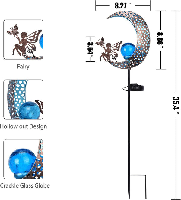 Decorative Solar Garden Light, Moon Metal Stake with Glass Globe for Yard7