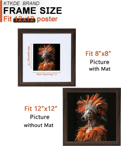 12X12 Picture Frame Real Glass, Display Pictures 8X8 with Mat or 12X12 without Mat, Modern Style Wood Composite Frame,Gallery Wall Frame Wooden Walnut ，Best Gift4