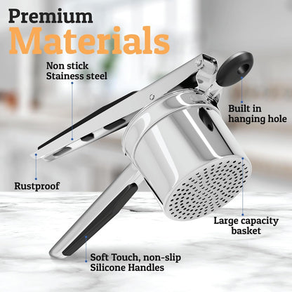 Prioritychef Large 15Oz Potato Ricer, Heavy Duty Stainless Steel Potato Masher and Ricer Kitchen Tool, Press and Mash Kitchen Gadget for Perfect Mashed Potatoes - Everytime3