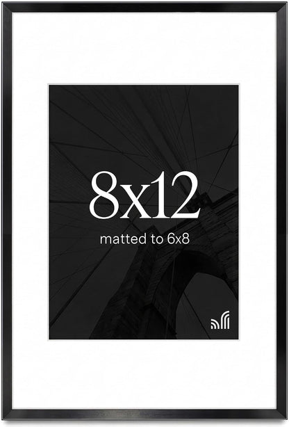 8X12 Picture Frame - Matted to 6X8 - Metal - Black1