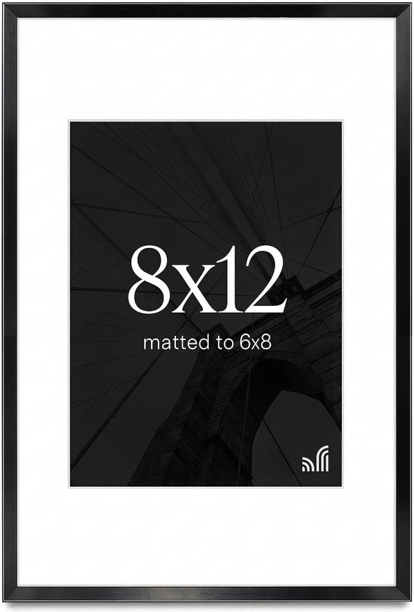 8X12 Picture Frame - Matted to 6X8 - Metal - Black1
