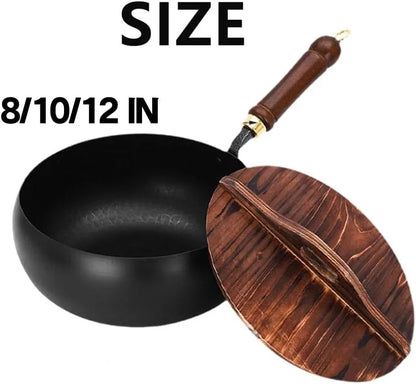 2025 New Uncoated Iron Pan, 8/10/12 in Japanese Hand-Forged Non-Stick Iron Pan without Coating, Durable and Rust-Free for Cooker Gas Stir Fry Pans round Bottom with Lid (A#,8 IN)8