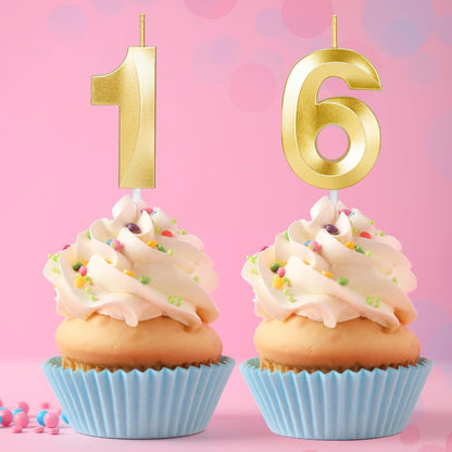 Sweet 16 Birthday Decorations, Gold Number 16 Candles for Cake5