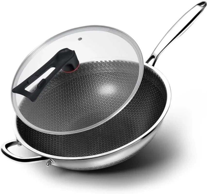 wok-pan-honeycomb-stainless-steel-wok-pan-with-lid-13-3-inch-hybrid-nonstick-stir-fry-pan-flat-bottom-induction-compatible-dishwasher-safe-no-seasoning-needed-serves-3-4