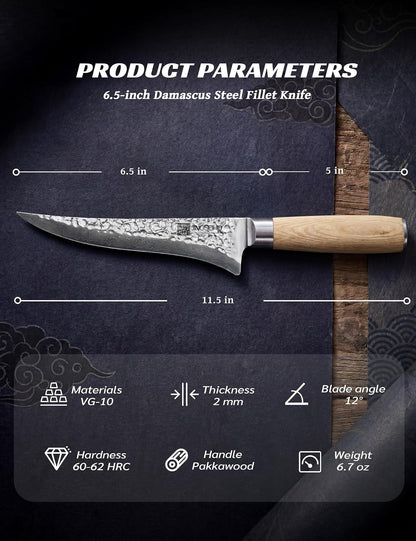 Fillet Knife for Fish and Meat, VG-10 Damascus High Carbon Steel7