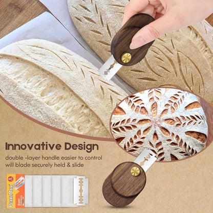 Upgraded UFO Bread Lame Dough Scoring Tool,Magnetic Sourdough Scoring Tool,Black Walnut Bread Lame Cutter Scoring Knife for Bread Baking Includes 5 Replaceable Razor Blades for Bread Baking2