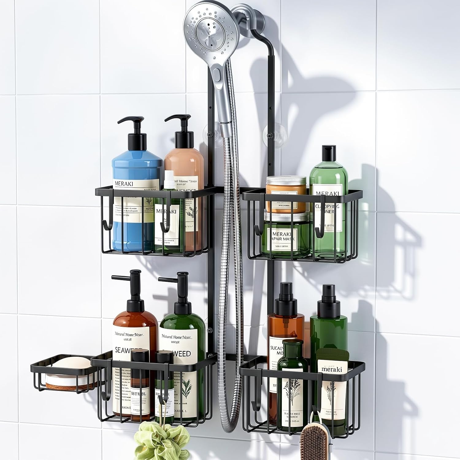 shower-caddy-hanging-overhead-shower-organizer-hanging-black