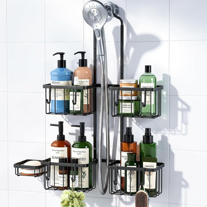 Shower Caddy Hanging Overhead, Shower Organizer Hanging, Black1