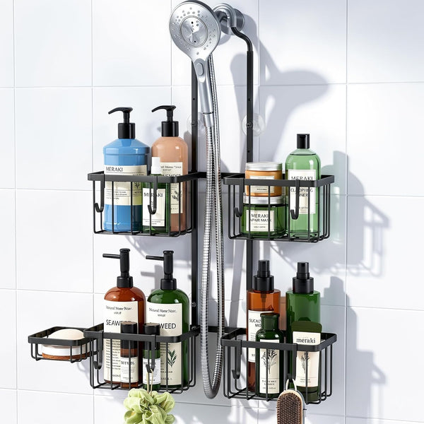 Shower Caddy Hanging Overhead, Shower Organizer Hanging, Black1