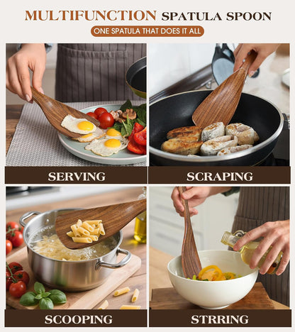 2Pcs Wooden Spatula Spoon, Multifunction Cooking Spoon for Nonstick Cookwares, Heat Resistant Acacia Wooden Spoon Spatula for Cooking, Mixing, Scooping, Scraping, Bpa-Free, 11.6 X 2.8 Inch7