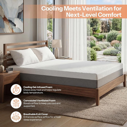Queen Mattress 8 Inch, Queen Size Cooling Gel Memory Foam Matteress in a Box with Firm Feel for Back Pain, Motion Isolation, Pressure Relief, Fiberglass Free, Certipur-Us Certified3