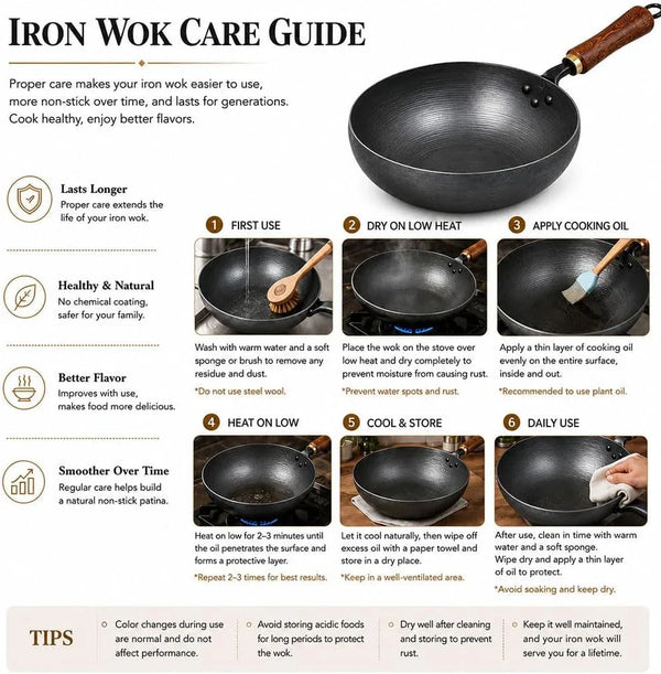 11 Inch Pure Hand-Forged Iron Pot with Hammered Texture | Hand-Forged Uncoated Iron Pot, Works on Gas, Induction, Electric and More; Great for Stir-Fry, Steak, Stews and Daily Meals.9