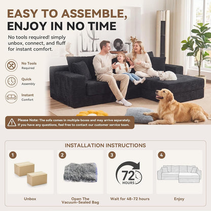 106'' Convertible Futon Sofa Bed, Boneless Couch for Living Room, Black6