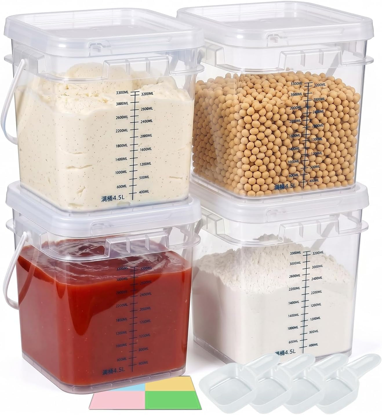 1gallon-food-grade-square-plastic-bucket-with-lid-clear-airtight-storage-container-reusable-pail-for-kitchen-food-water-ice-cream-household-use-transparent-4pcs