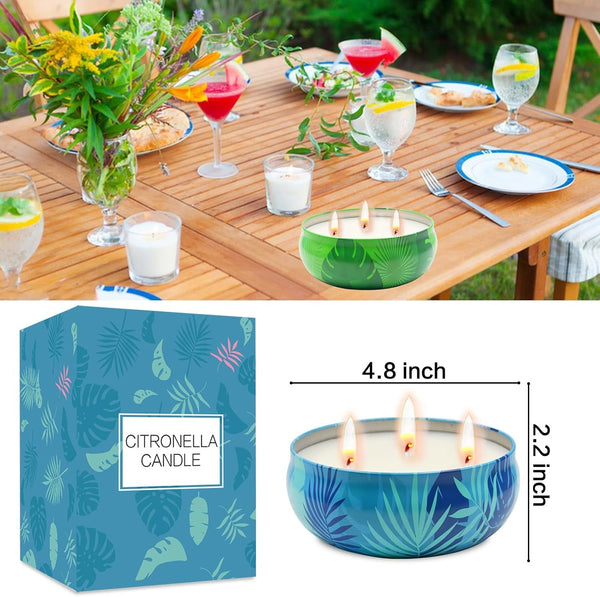 Citronella Candles Outdoor, 12 Oz Large Citronella Candles for Patio 3 Pack, 240-Hour Total Burn Time, Natural Soy Wax Outdoor Candle for Backyard, Deck, Garden, Camping, Summer Parties6