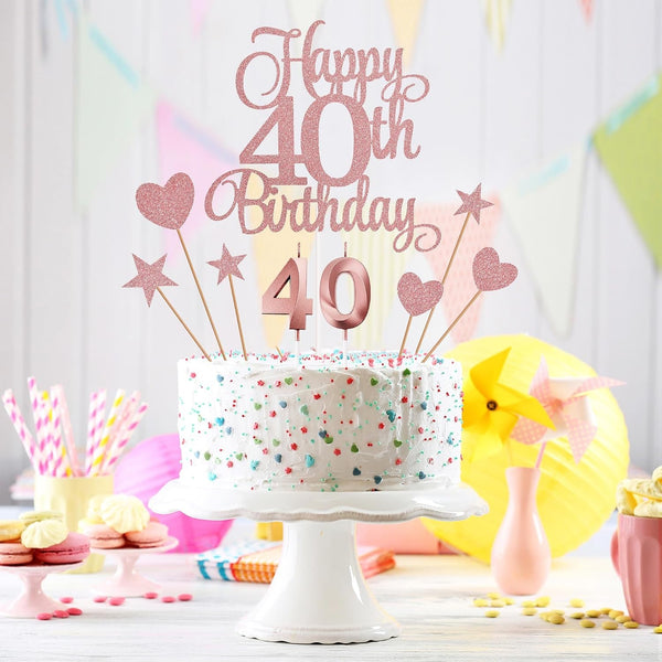 40Th Birthday Cake Decorations, 40Th Birthday Candles Cake Numeral Candles and Glitter Happy 40Th Birthday Cake Toppers Set for Birthday Party Supplies (Rose Gold)5